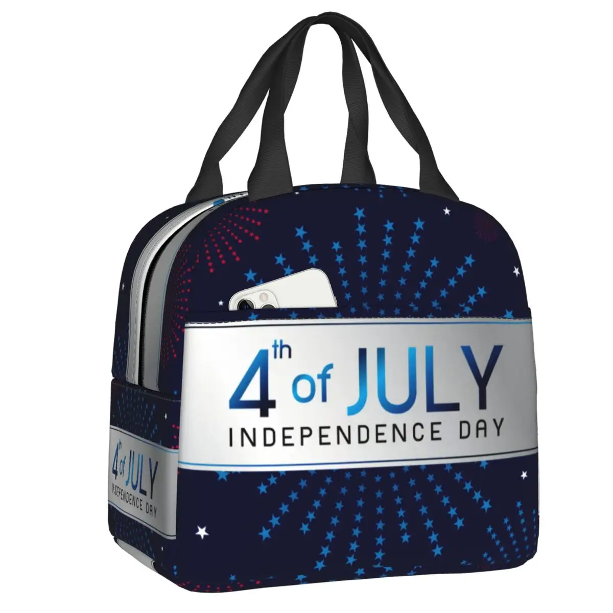 Custom American Flag Happy Fourth Of July USA Gifts Insulated Lunch Bag for Women Waterproof Cooler Thermal Lunch Box