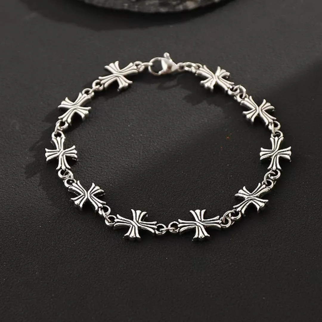 Retro Fashion Silver Color Cross Metal Bracelet Hip-hop Punk Style Jewelry Accessories Gift Suitable for Both Men and Women