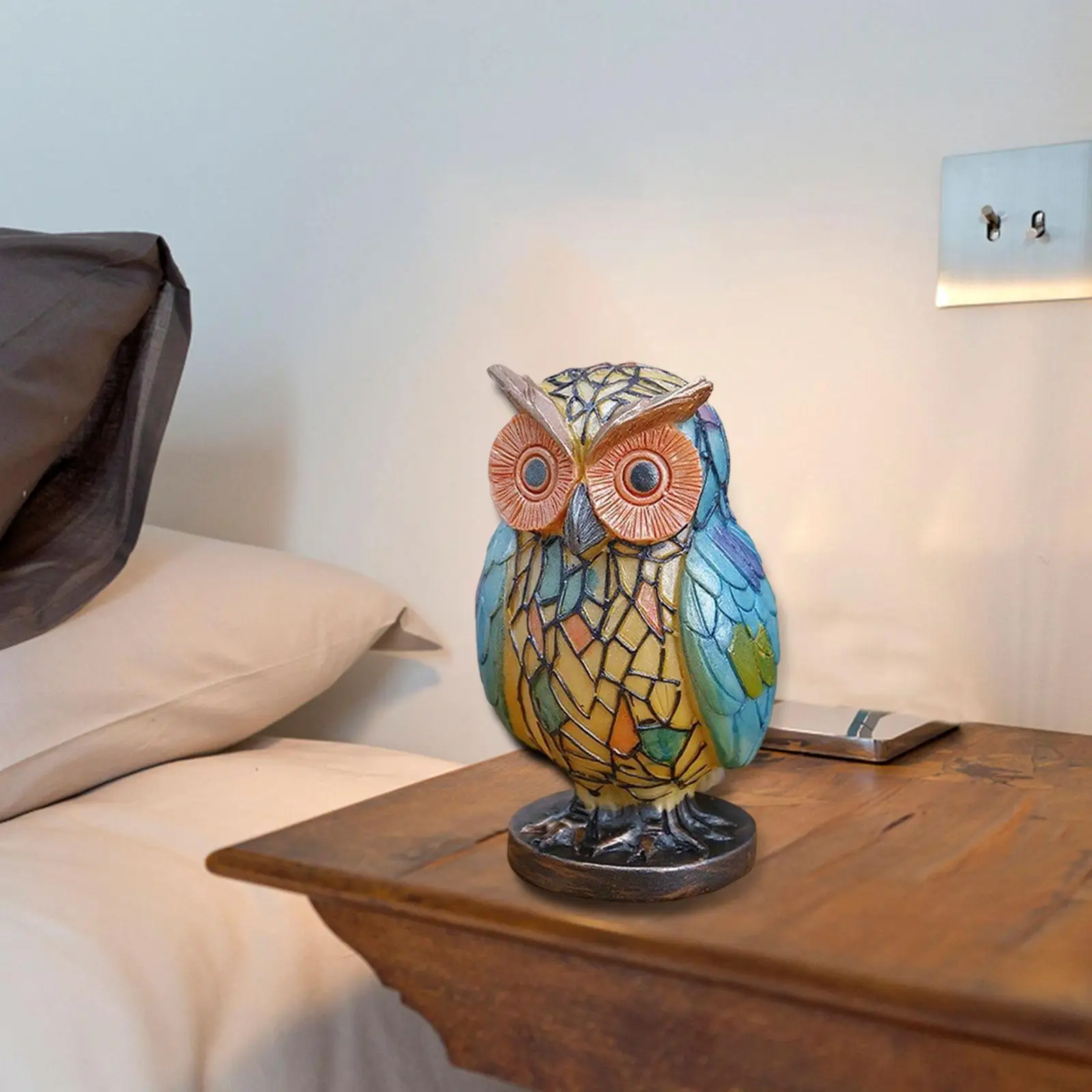 Resin Owl Shaped Night Light Hand Painted for Nursery Decor Artistic Craft Animal Table Light 7x15cm Bedside Reading Lamp