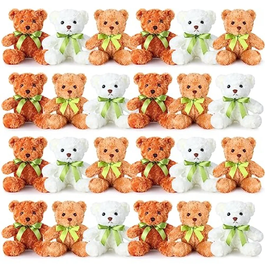 

24 Pcs Bear Bulk Plush Stuffed Animals 10 Inch Cute Soft Stuffed Bears with Green Bow for Valentine's Day Wedding Baby Shower B