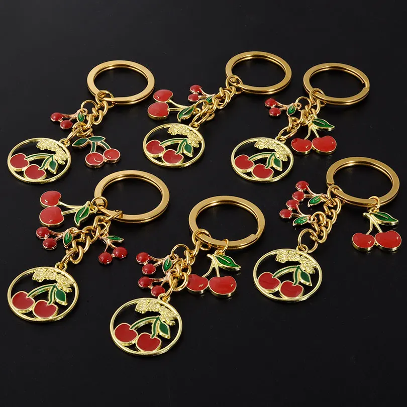 

1/2/3pcs/Lot Stainless Steel Red Cherry Keychain Pendant Spiral Anti-Lost Cute Girl Backpack Cherry Keychain Creative Small Gift