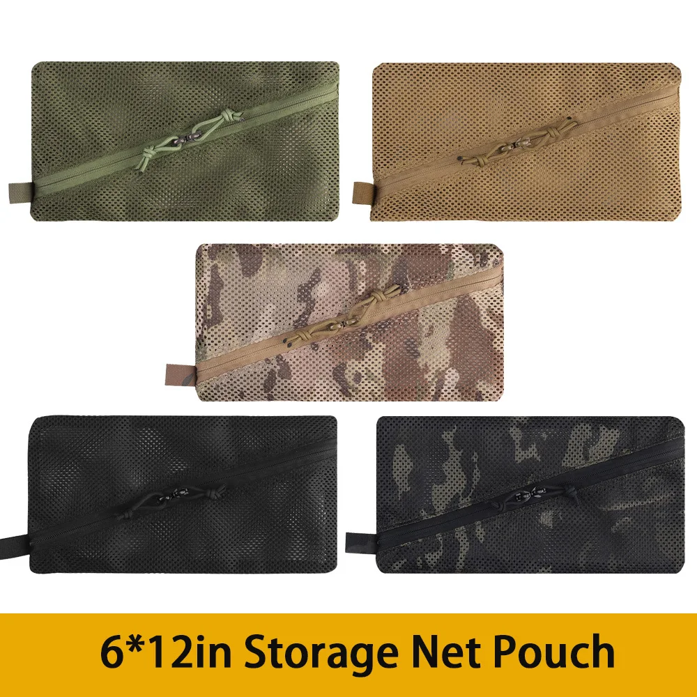 6*12in Tactical Mesh Storage Bag Net Pouch Outdoor Trekking Hunting Wontons Sundries Camping Airsoft Diagonal Zipper Pocket