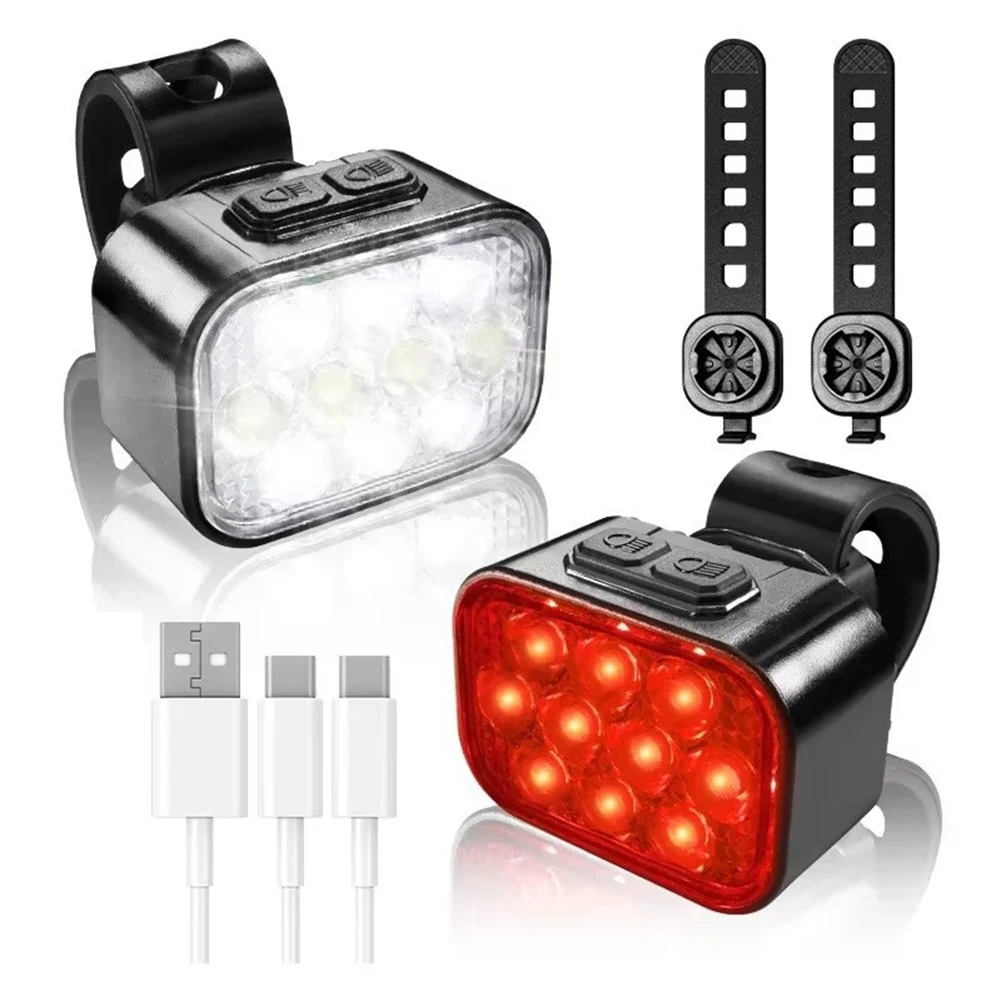 

Светодиодный передний фонарь для велосипеда, перезаряжаемый через USB, высокая яркость, велосипедная фара, водонепроницаемый предупреждающий задний фонарь безопасности, задний фонарь для езды на велосипеде