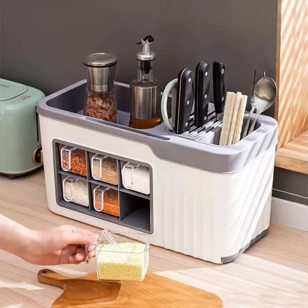 

New Large Capacity Kitchen Storage Rack Integrated Plastic Utensils Storage Box Salt Bowl Holder