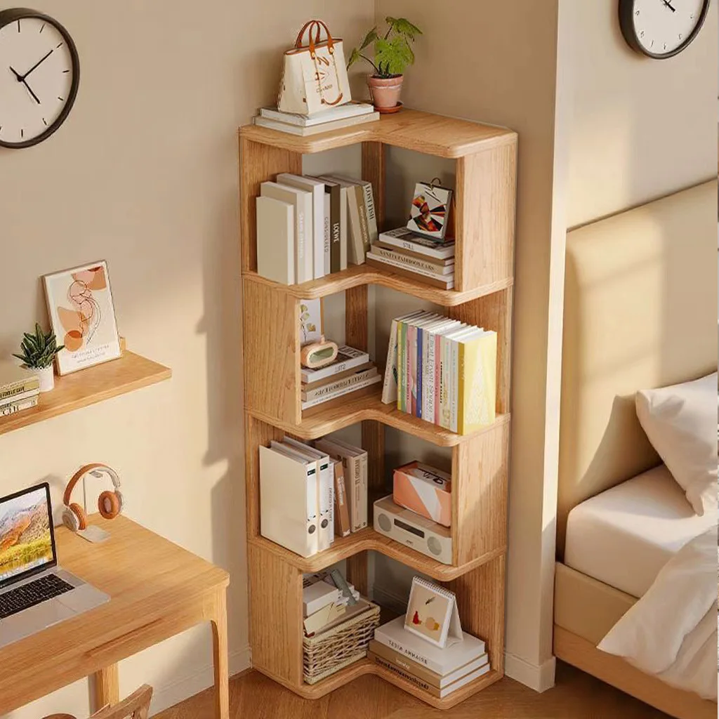Internet celebrity solid wood corner bookshelf living room corner locker floor rack integrated wall