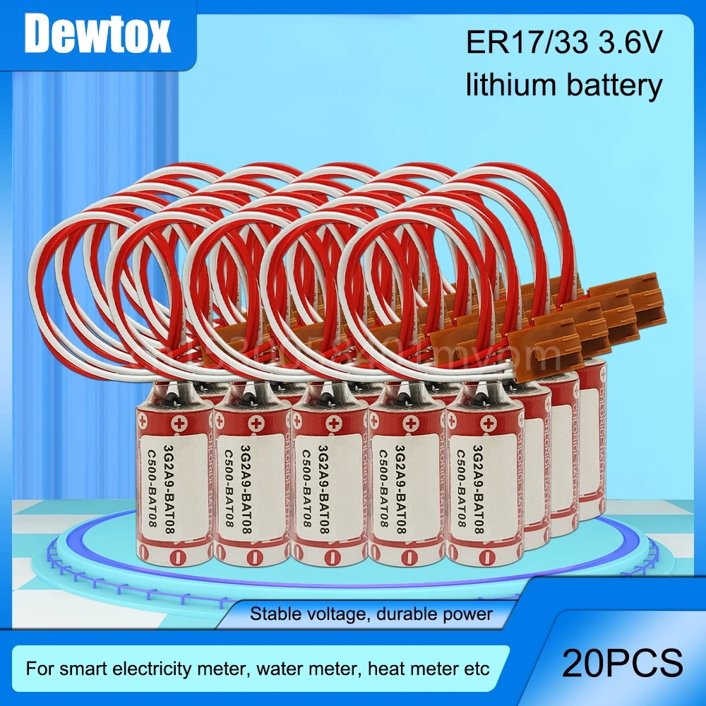 

20PCS ER17/33 3.6V 1600mAh 3G2A9-BAT08 C500-BAT08 PLC Lithium Battery with Brown Plug For Omron CNC PLC Servo Motor Batteries