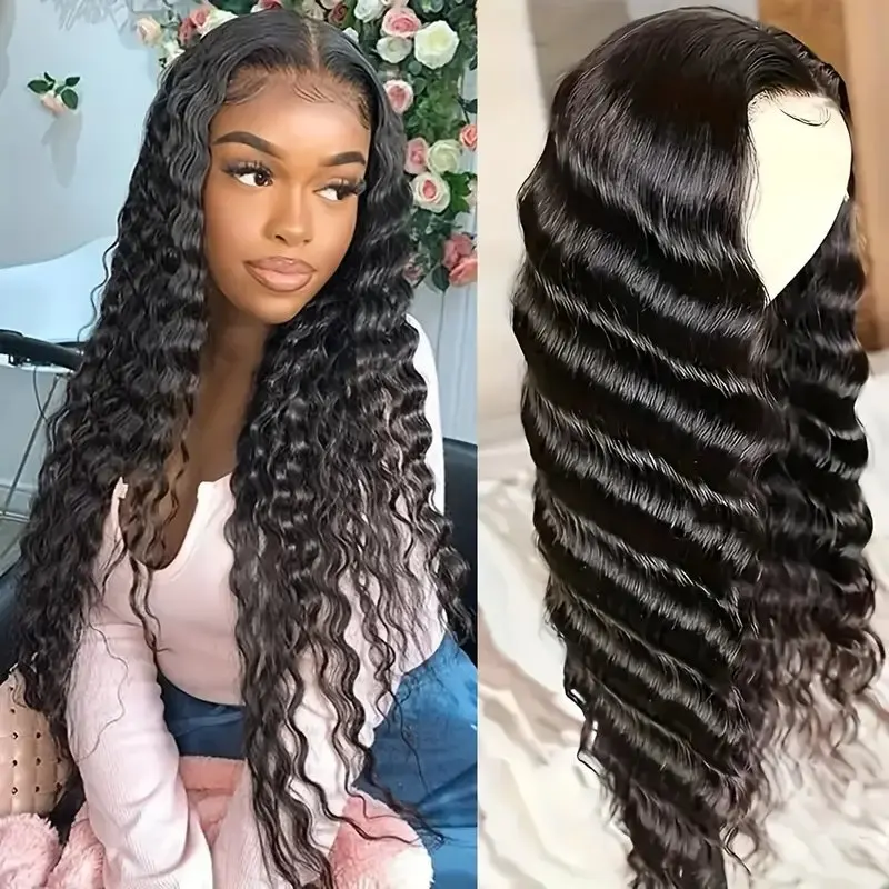 Rosabeauty 13X6 13x4 Deep Wave HD Lace Front Human Hair Wig 5X5 Preplucked Glueless Ready To Go Curly Wig 250 Density 40 Inch