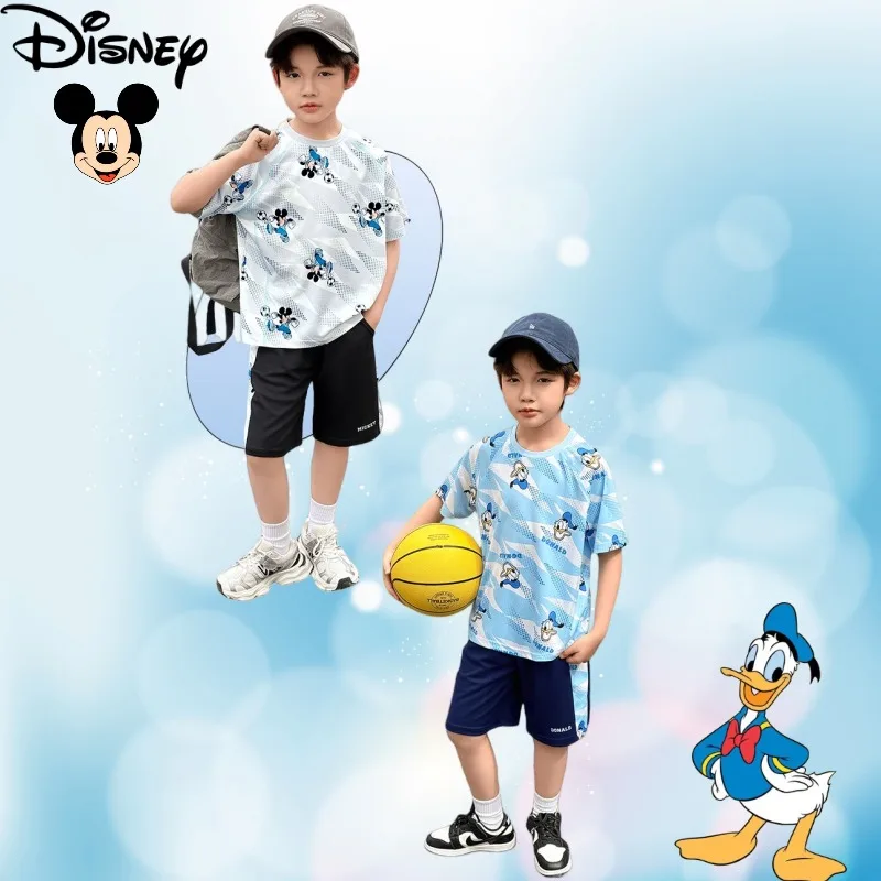 

Disney Donald Duck Mickey Boys Summer Fashion Creative Cartoon Print Pattern Comfortable Quick Dry Short Sleeve T-Shirt Top Set