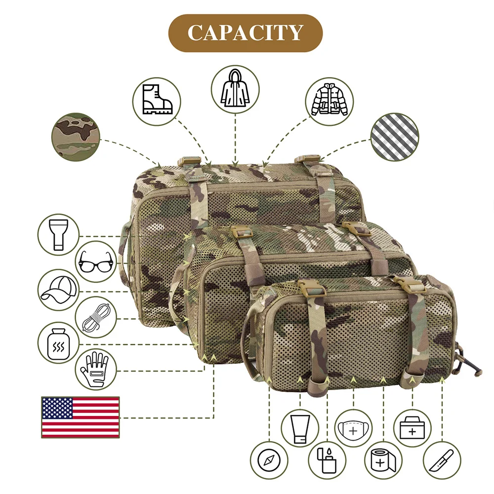 KRYDEX 3PCS Tactical Modular Pouch Outdoor Backpack Organizer Travel Suitcase Packing Cubes Storage Hunting Hiking Accessories