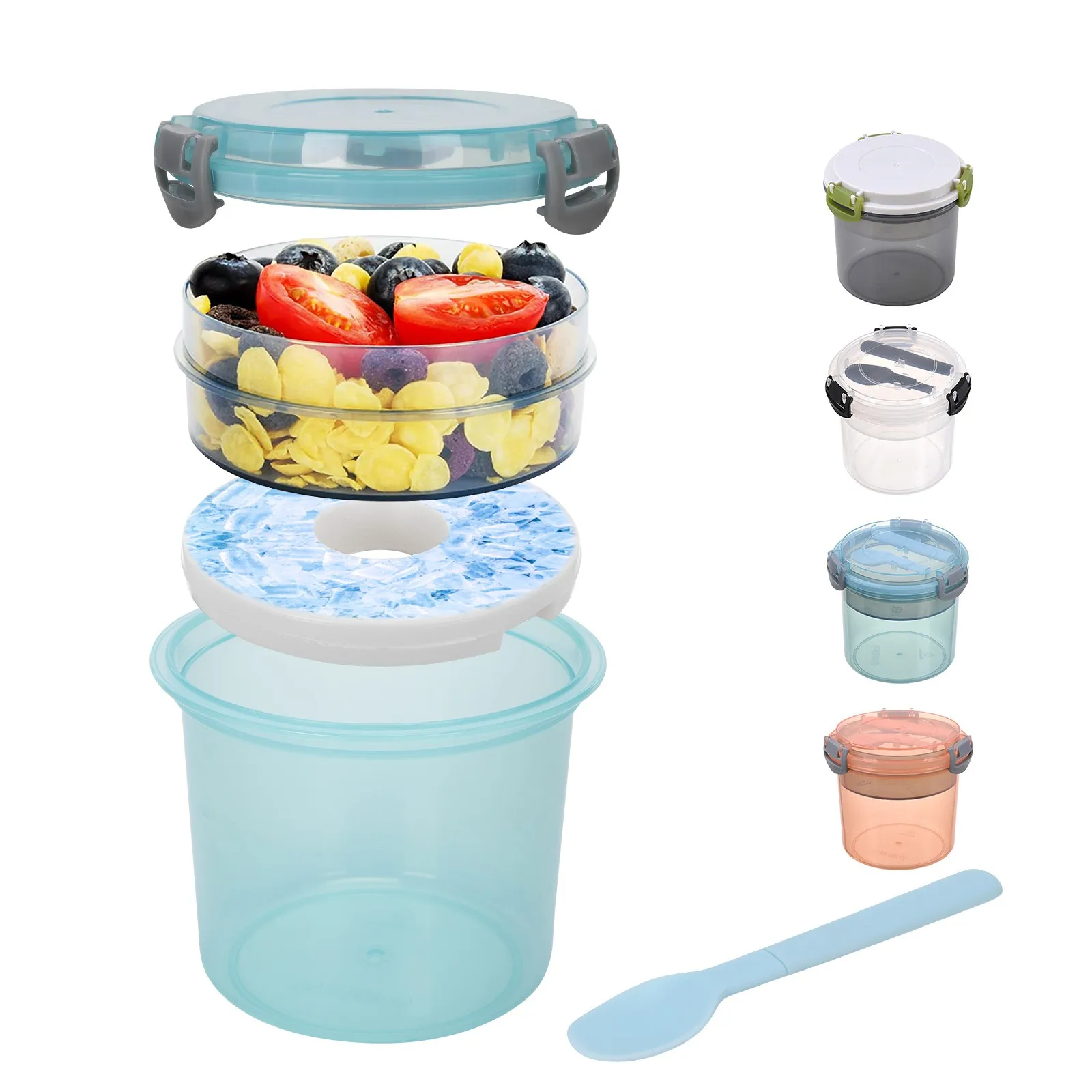 

Portable Breakfast Cup Double Lunch Box Cereal Nut Yoghurt Salad Cup with Fork Sauce Bottle Food Storage Bento Box