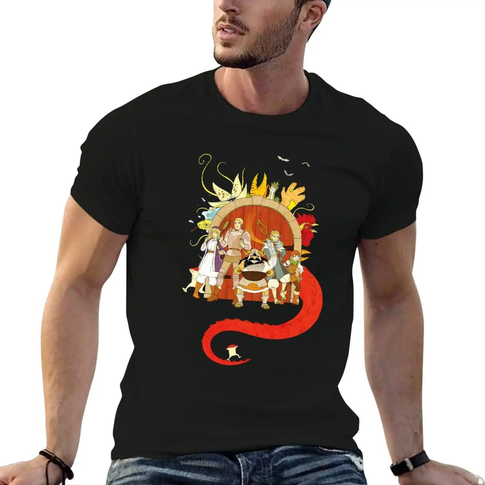 Dungeon Meshi Let's Eat T-Shirt Casual Soft Cotton Short Sleeve Tee