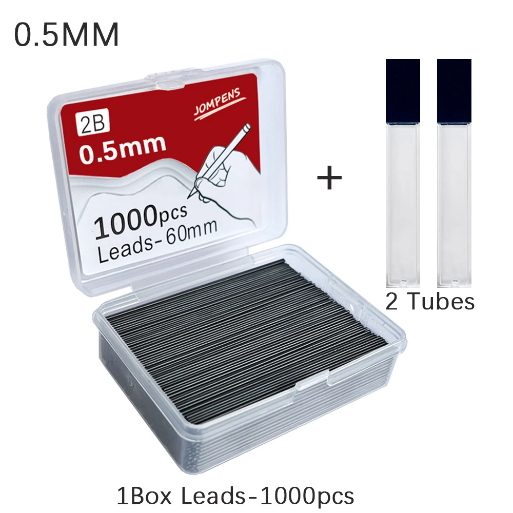 1000 Stück Druckbleistiftmine 0,5 0,7 0,9 mm 2B 60 mm Kunstzeichnung automatischer Bleistift austauschbare Minen mit 2 Tuben Briefpapier – Detail 4