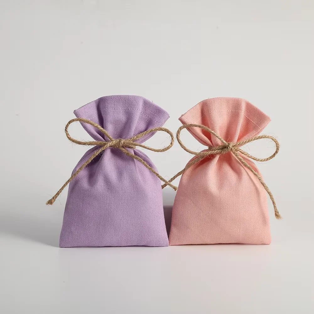 50Pcs Cotton Jute Burlap Drawstring Bags Custom‑Logo‑Supported Multi‑Size Bags for Jewelry Packing Small Candies &Wedding Favors