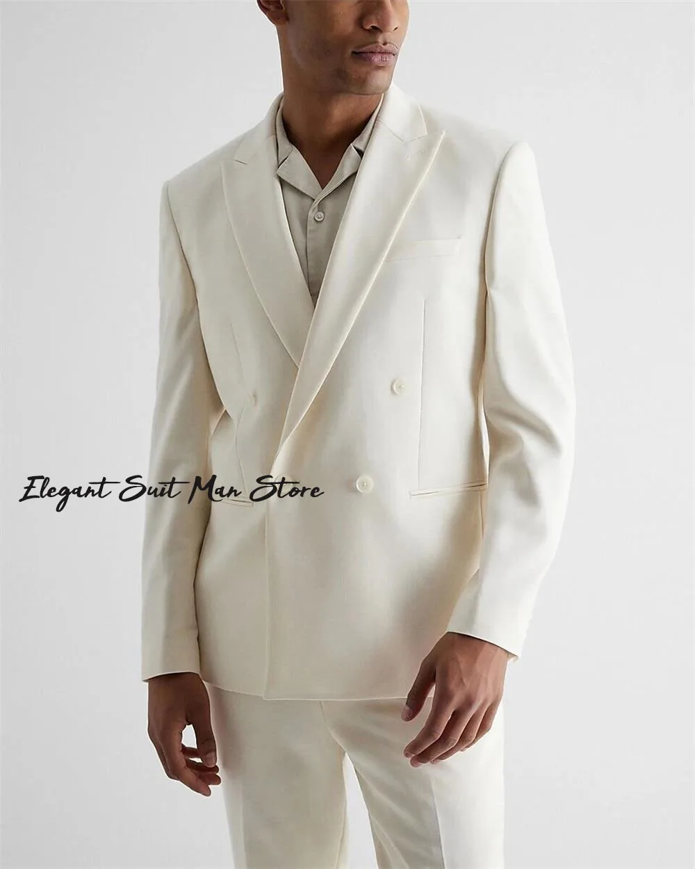

White solid color men's business suit 2-piece suit jacket suit pants Beige banquet suit jacket wedding groom's dress