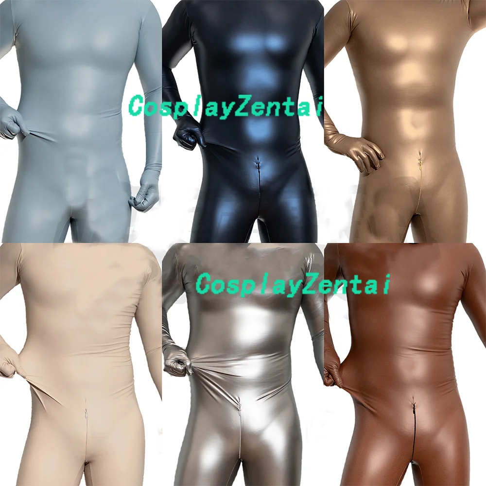 

Shiny Elastic PU Navy Blue/ Silver/Coffee Brown Zentai Bodysuits Open Eyes Hole Halloween costumes Woman/Men Zentai Bodysuit