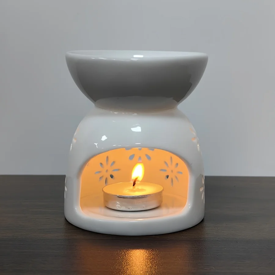 Snowflake Ceramic Candle Holder - Aromatherapy Essential Oil Burner, Home Decor Accent