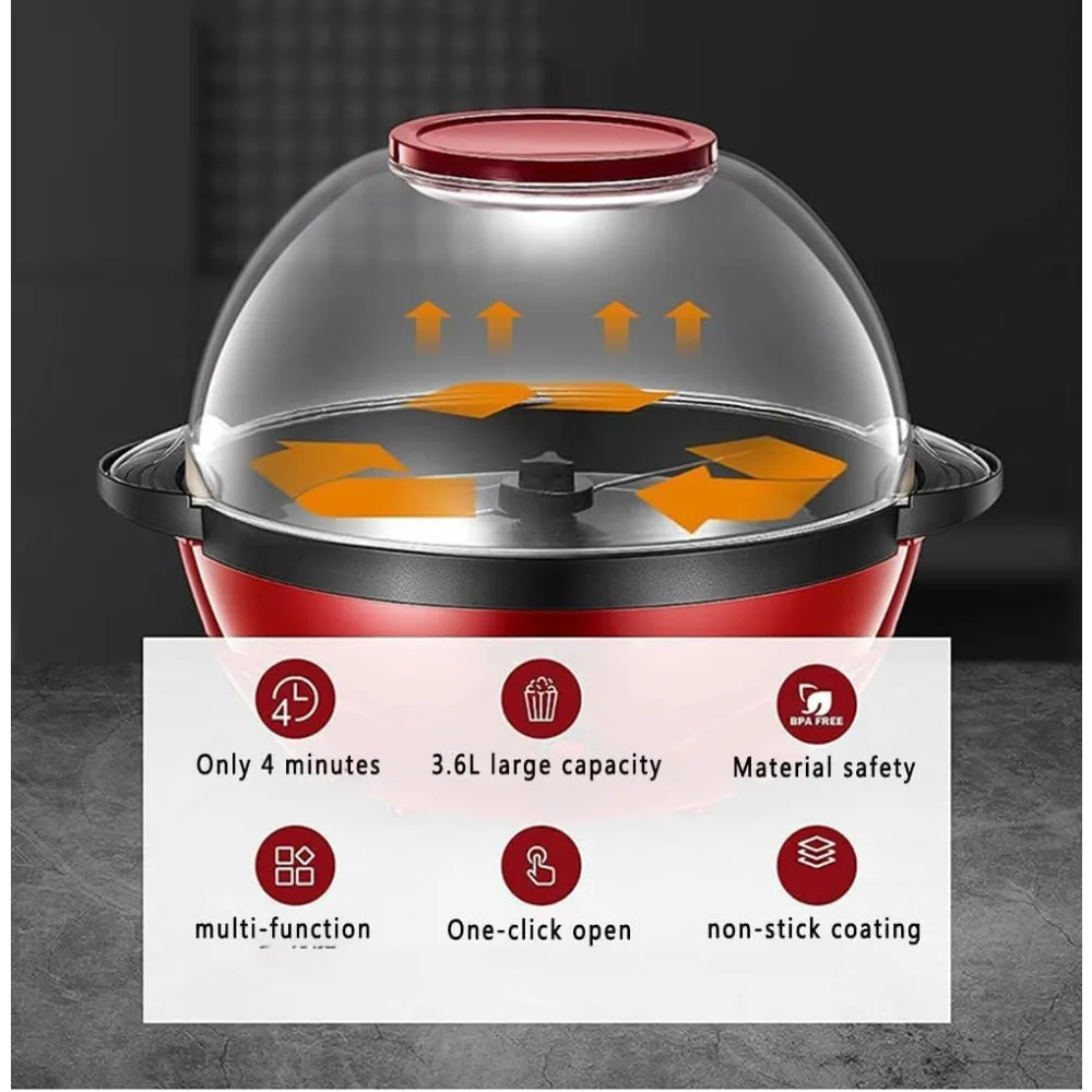 Popcorn Machine, 850W 3.6L Popcorn Popper Maker, Nonstick Plate, Electric Stirring with Quick-Heat Technology, Cool Touch Handle