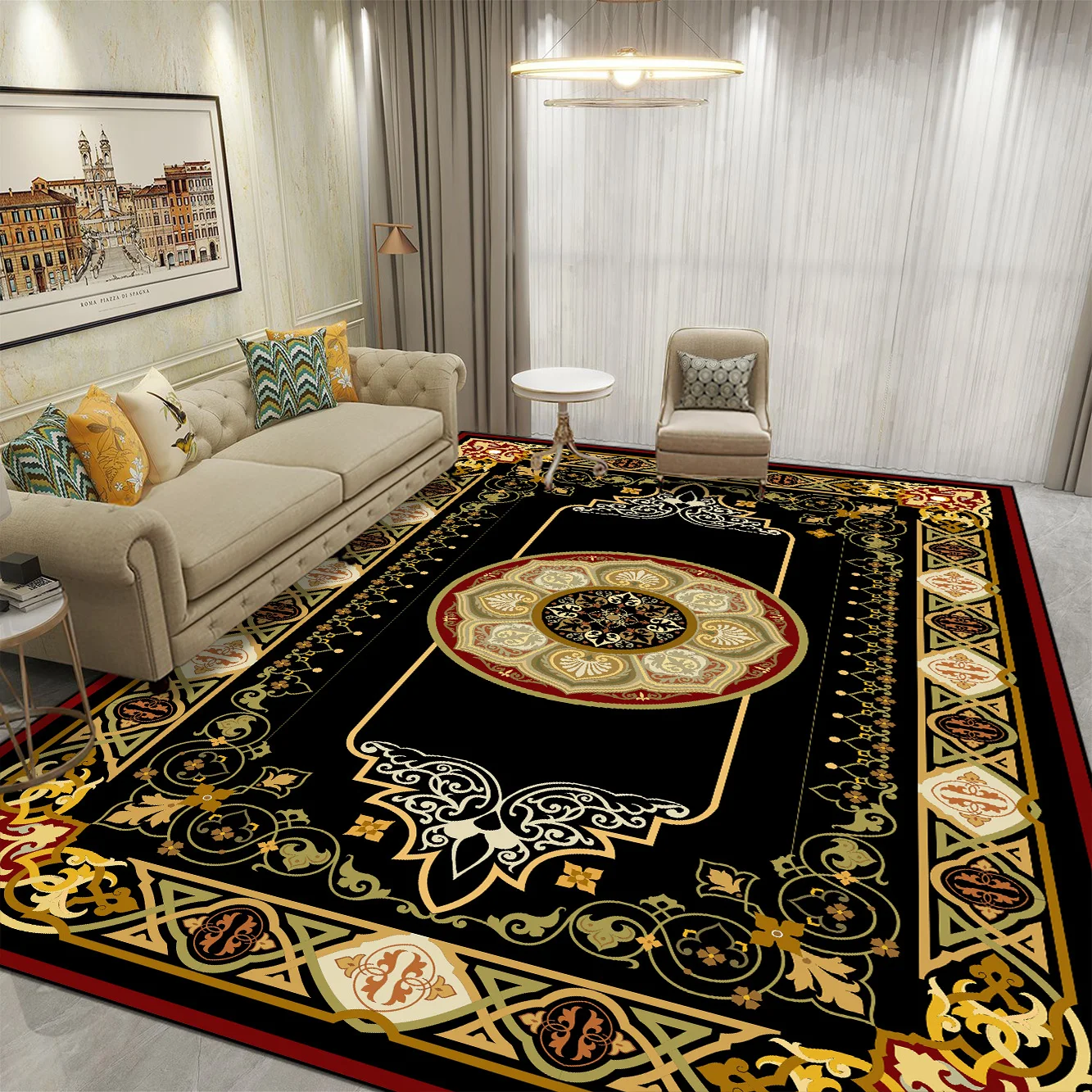 Luxury Golden Carpets for Living Room Decoration Large Carpet Bedroom Bedside Rug Washable Non-slip Floor Mats Customizable