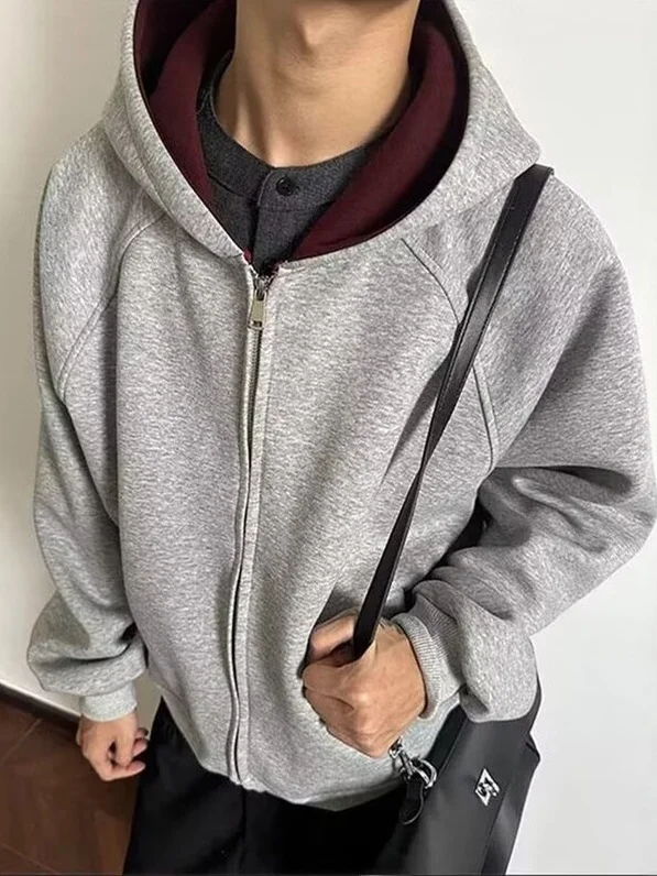 

Мужской кардиган-худи в американском ретро-стиле с цветными блоками, весенне-осенний, плотный, повседневная верхняя одежда Cleanfit