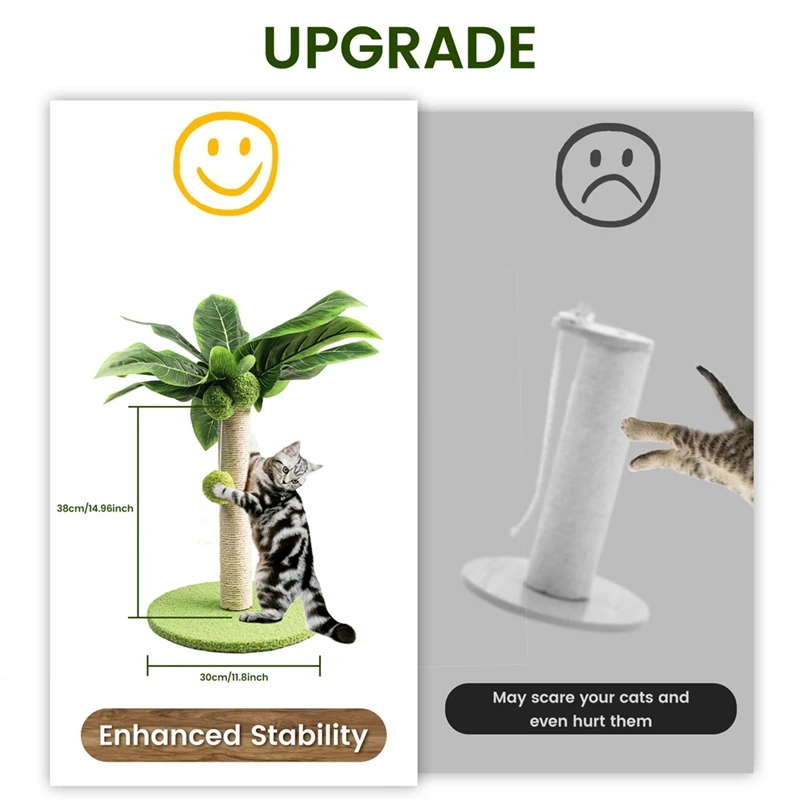 AA50-Cat Scratching Post For Kitten Cute Green Leave Cat Scratching Posts With Sisal Rope Indoor Cats Posts Cat Trees