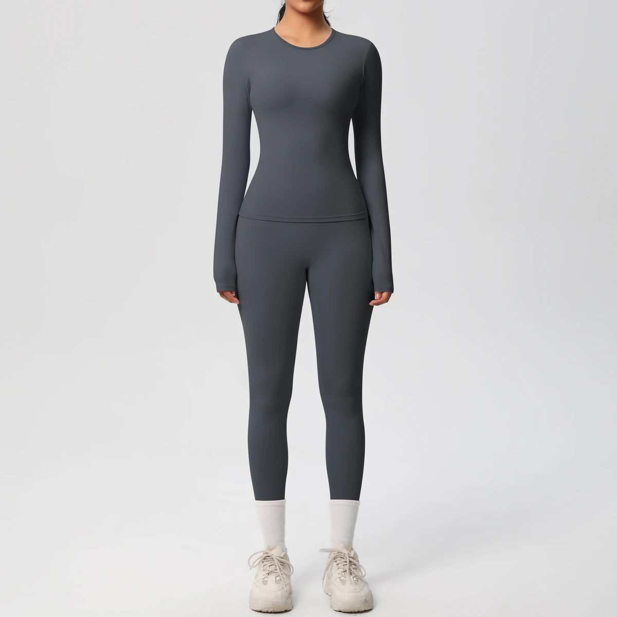 2-teiliges Sportbekleidungs-Yoga-Set, Fitnessstudio-Kleidung, Yoga-Anzüge für Damen, Fitness-Set, Trainingsanzüge, Sport, Langarm, bauchfreies Top, Gym-Leggings – Detail 27