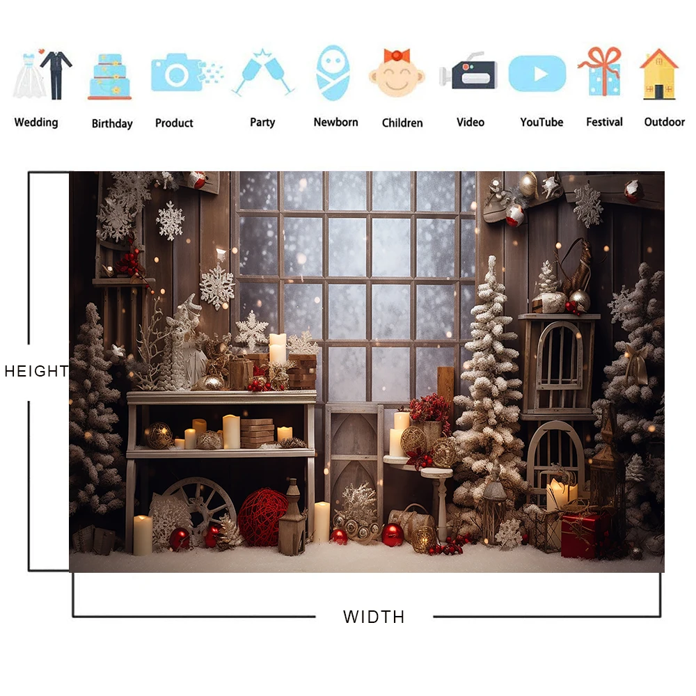 Bonvvie Christmas Backdrops Xmas Tree Gifts Wooden Window Family Party Decor Photography Background Photocall for Photo Studio