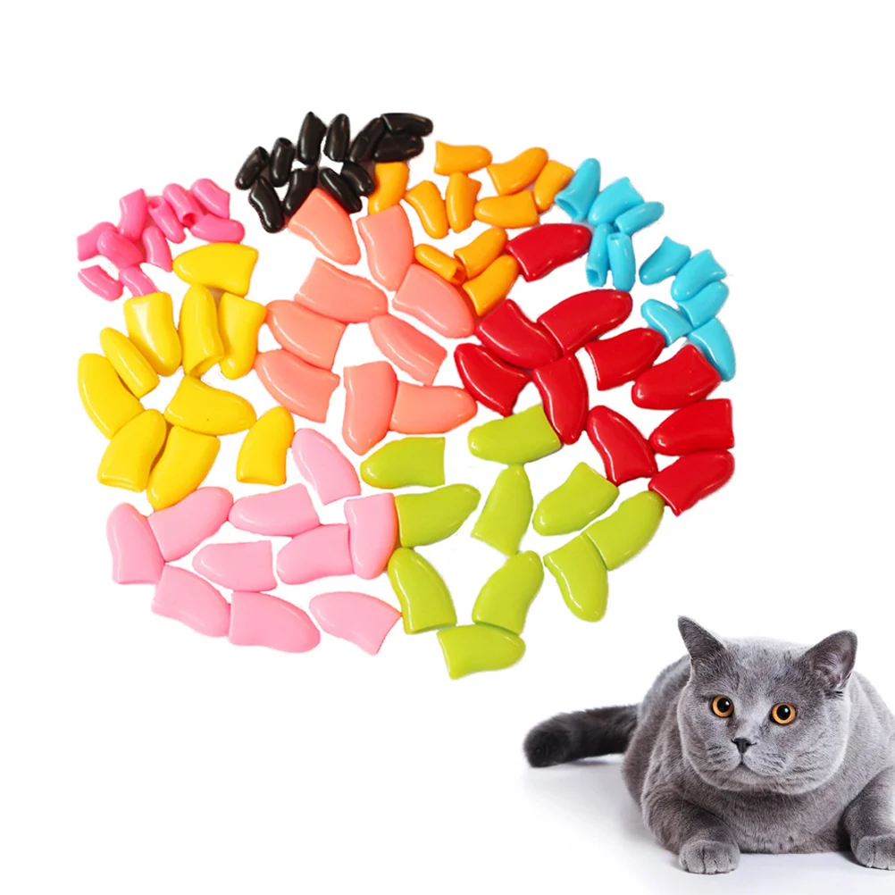 

140 Pcs/7 Nail Set Pet Cover Anti-scratch Claw Cat Varnish Paw Protector Silica Gel Caps for Cats Covers