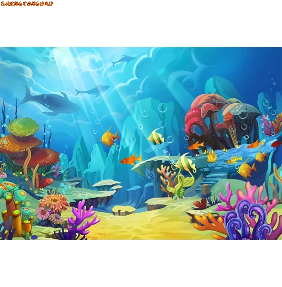 خلفية العالم تحت الماء، أسماك قاع البحر، دولفين مرجاني، حوض السمك، ديكور الطفل، حفلة عيد ميلاد، لافتة خلفية للتصوير الفوتوغرافي