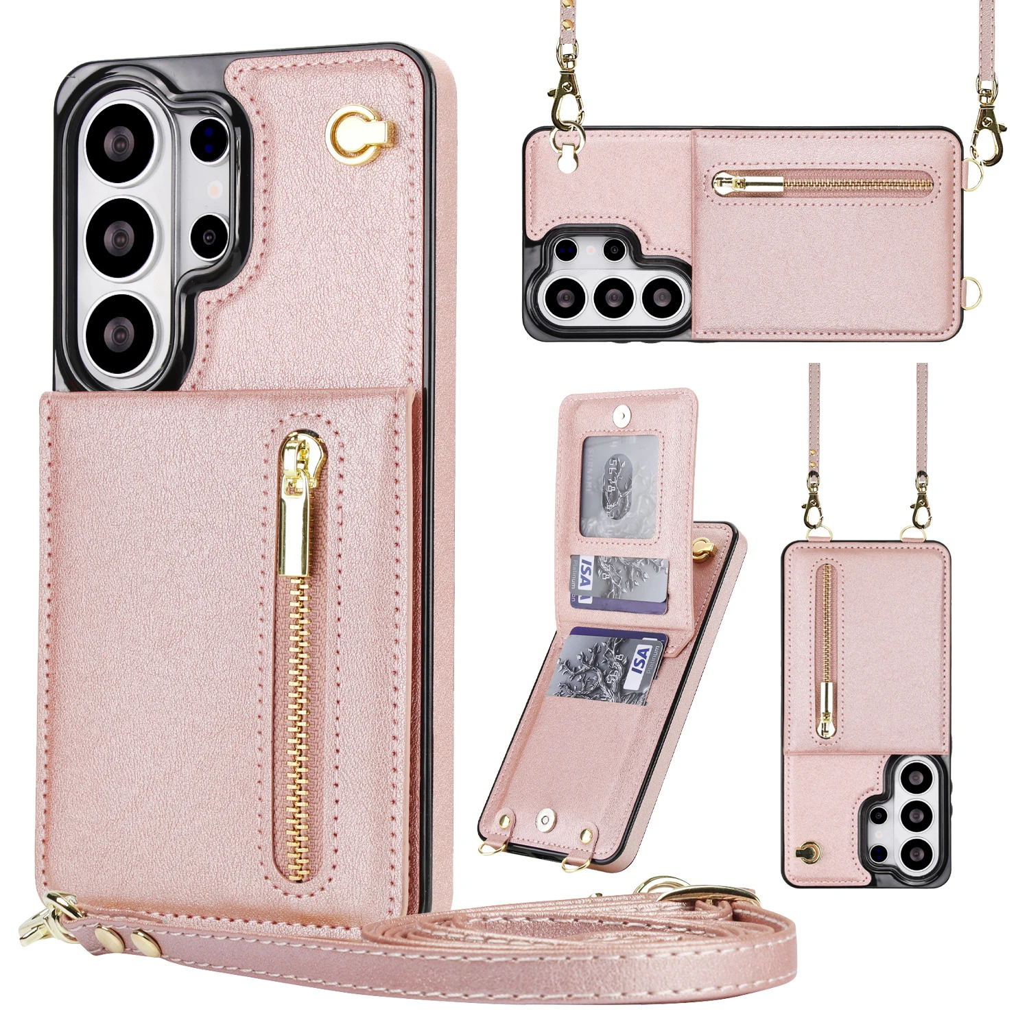 

Shockproof Crossbody Strap Leather Card Holder Wallet Case For Samsung Galaxy S26 Ultra S25 S24 S23 Plus, Flip Kickstand Cover