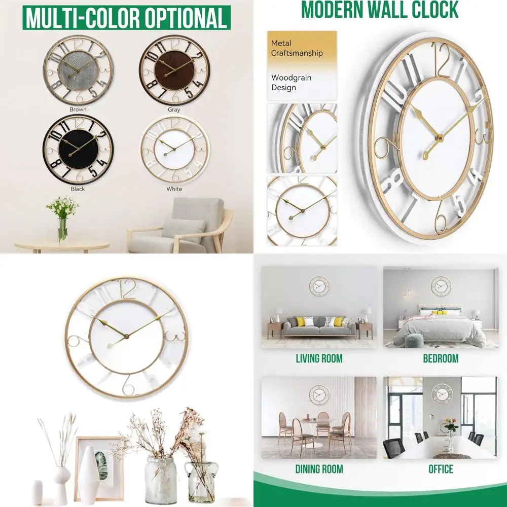 

24 Inch White Arabic Numerals Wooden Silent Clock, Battery-Powered, Modern Oversized Wall Clock for Home, Hotel, Office, Bedroom