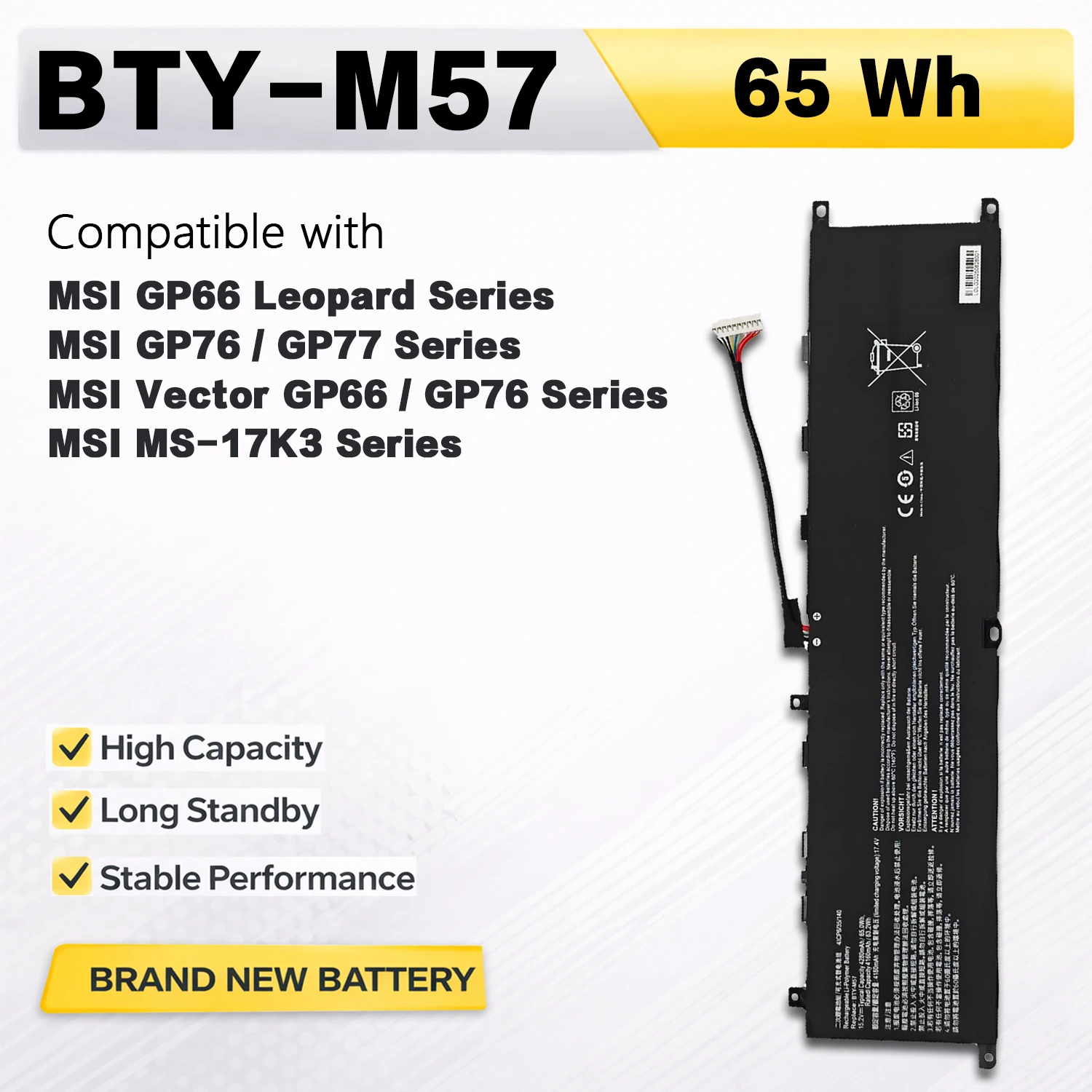 PowerHub BTY-M57 15.2V 65Wh Replacement Laptop Battery for MSI GP66 GP76 GP77 Leopard Vector 12UGS GP66HX MS-17K3 4ICP7/55/140