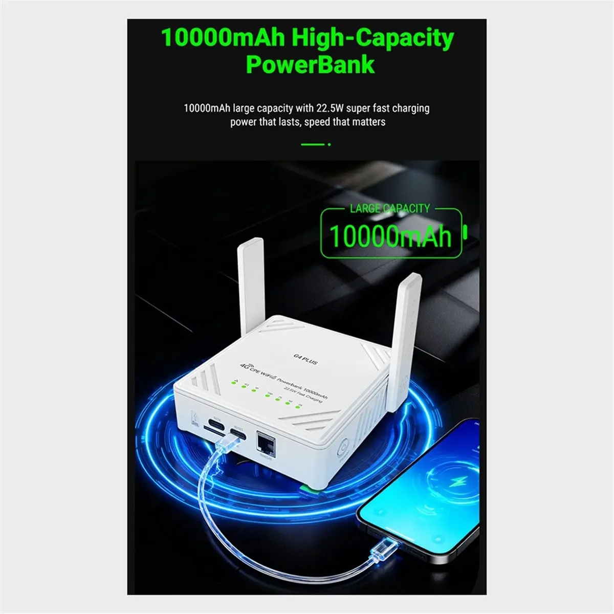 DT81 G4 Plus 4G WiFi 6 Router with 22.5W Fast Charging, 10000mAh Portable CPE, 2-in-1 Power Bank 300Mbps