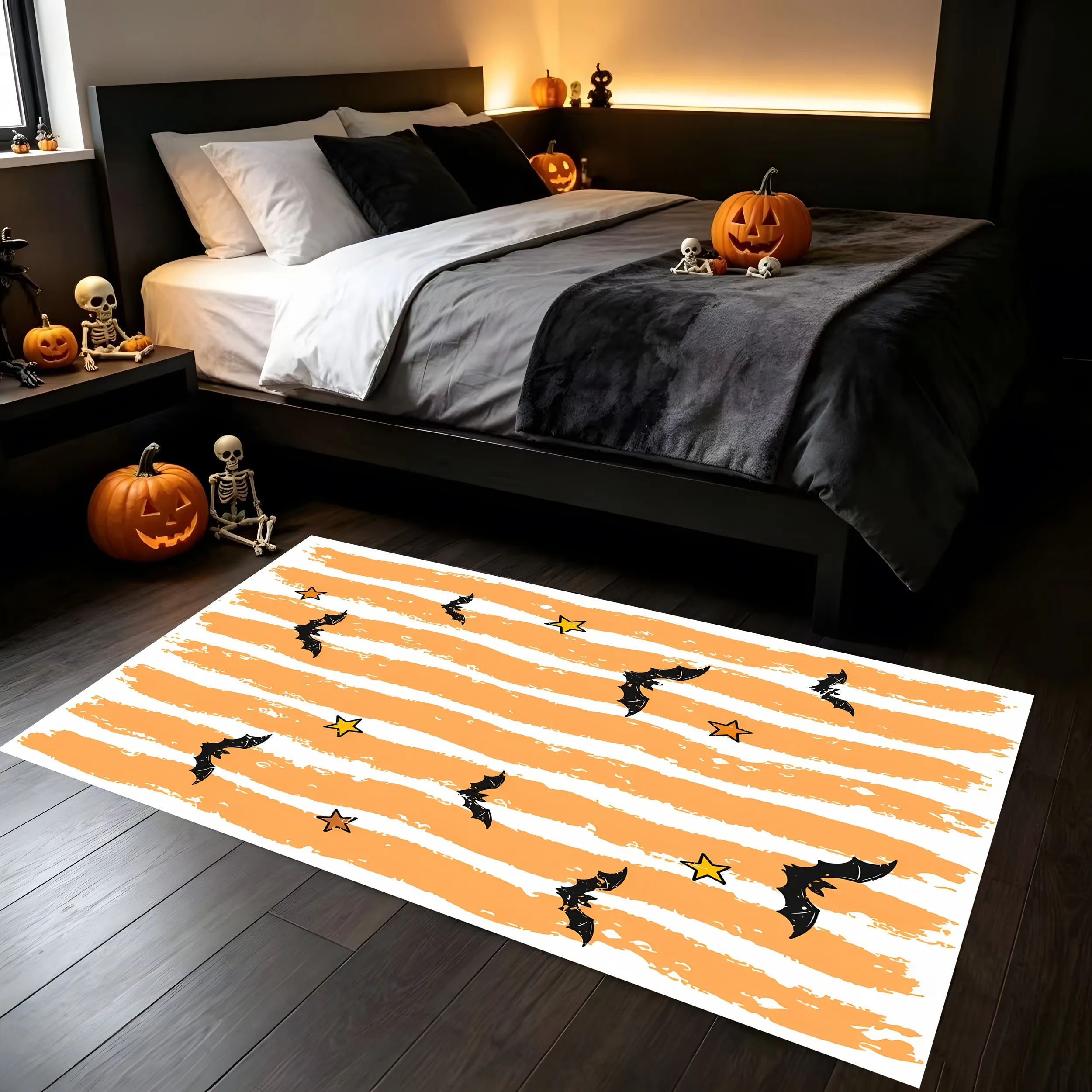 Velvet Pumpkin Ghost Wizard Hat Fun Halloween 2D Rug for Living Room, Bedroom and Party, Warm