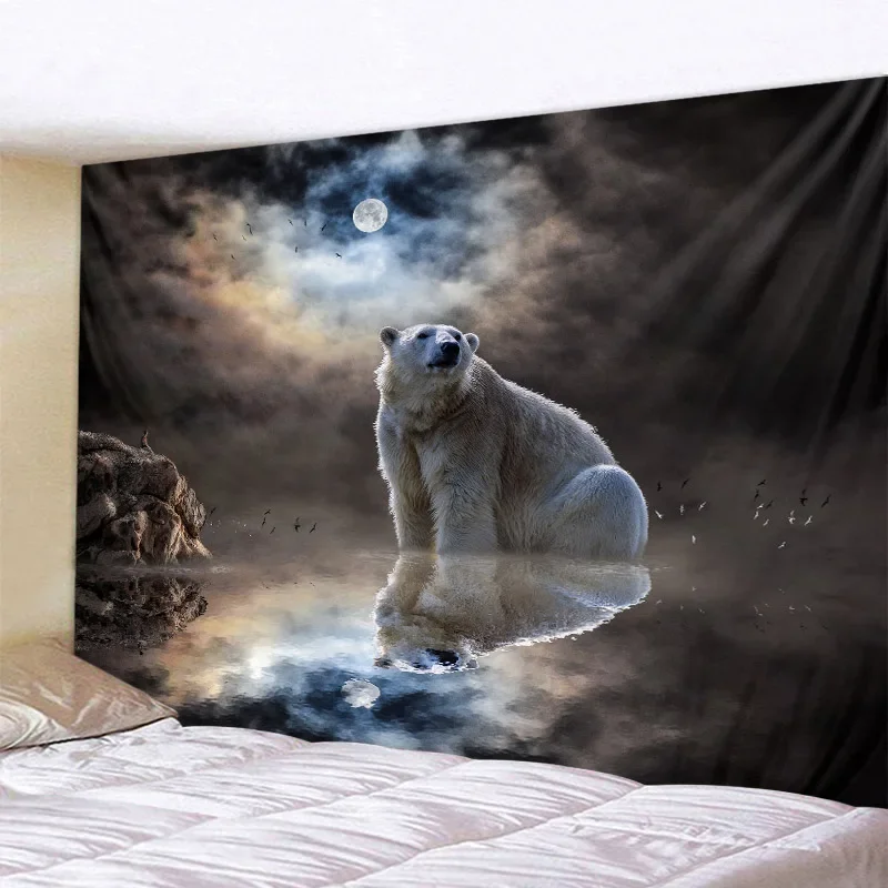 Starry sky animal tapestry wolf bear swan dream art wall hanging psychedelic home decoration beach towel yoga mat tablecloth