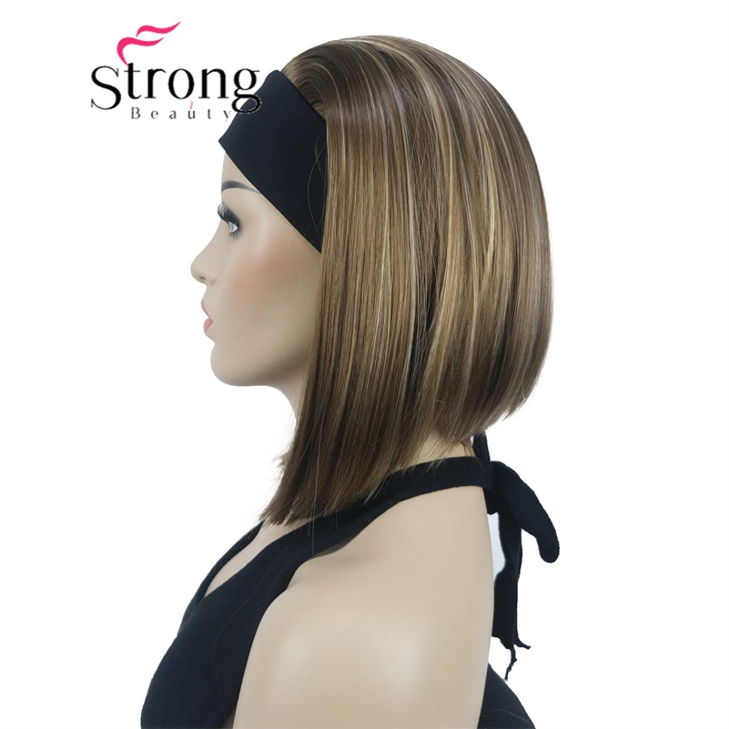 Strongbeauty Bob Korte Rechte Bruin Met Blonde Gemarkeerd Hoofdband Pruik Kleur Keuzes