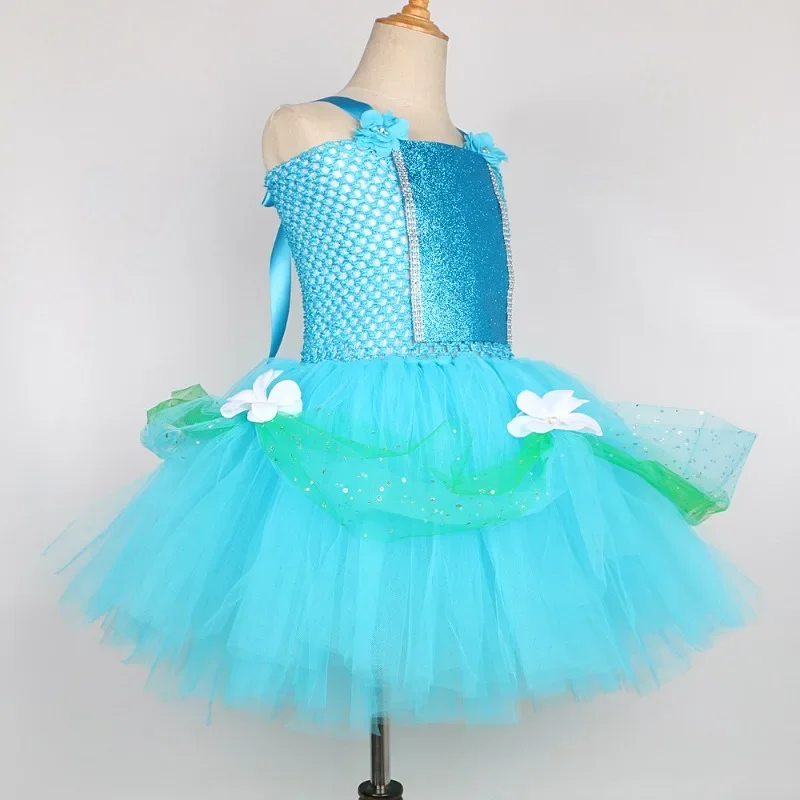 Blue Princess Tulle Tutu Dress for Girls,Kids Sheer Formal Gown, Suitable for Birthday Parties, Children's Day, Carnivals Party