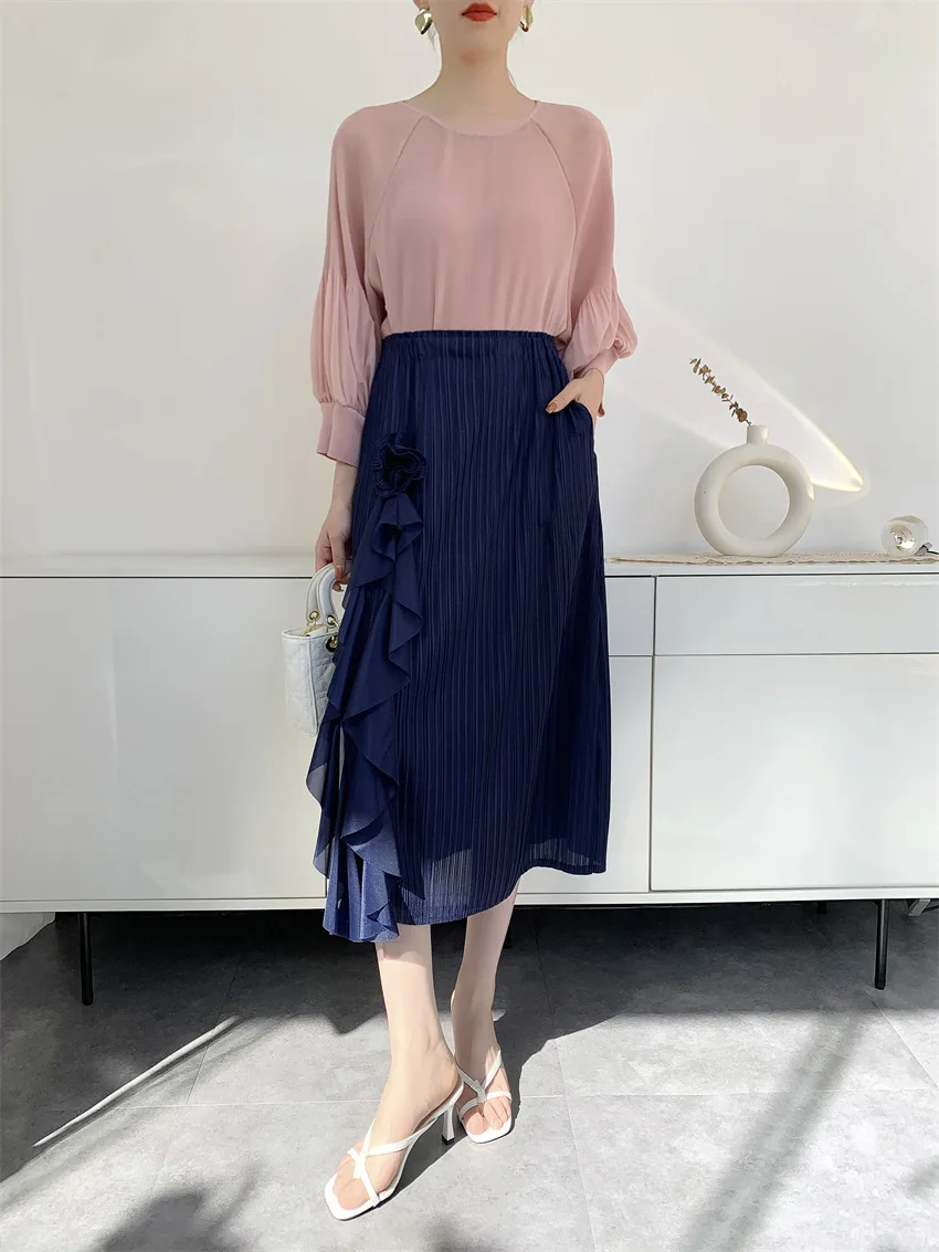 

Fold Miyake Ruffle Pleated Bustier Skirt Women Flower Shape High Waist Thin Draped Pleated Skirt 2025 Summer New