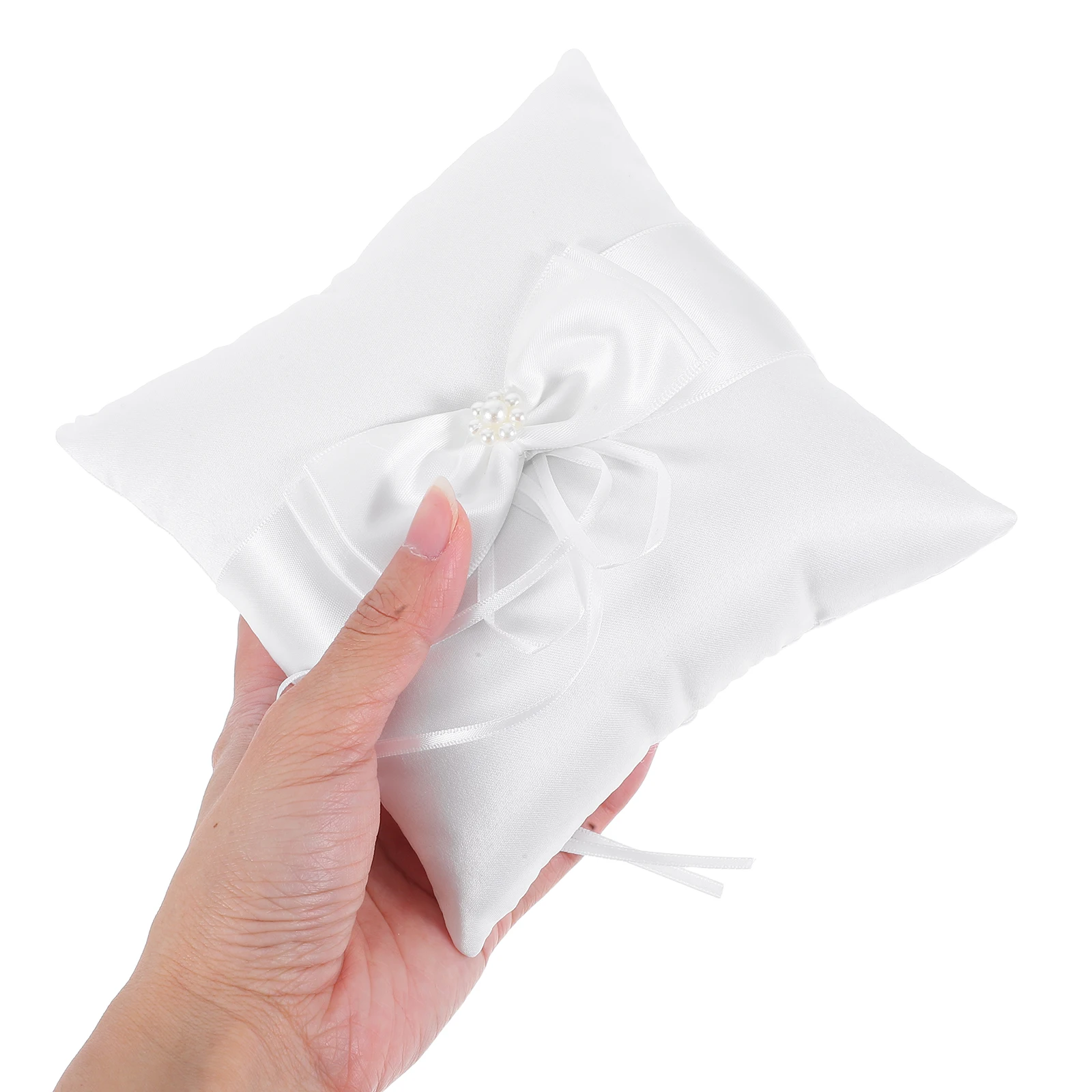 

Elegant Wedding Pillow with Double Flower Knot for Bride Ceremony Polyester Cushion Bridal Wedding Cushions For Kneeling Rings