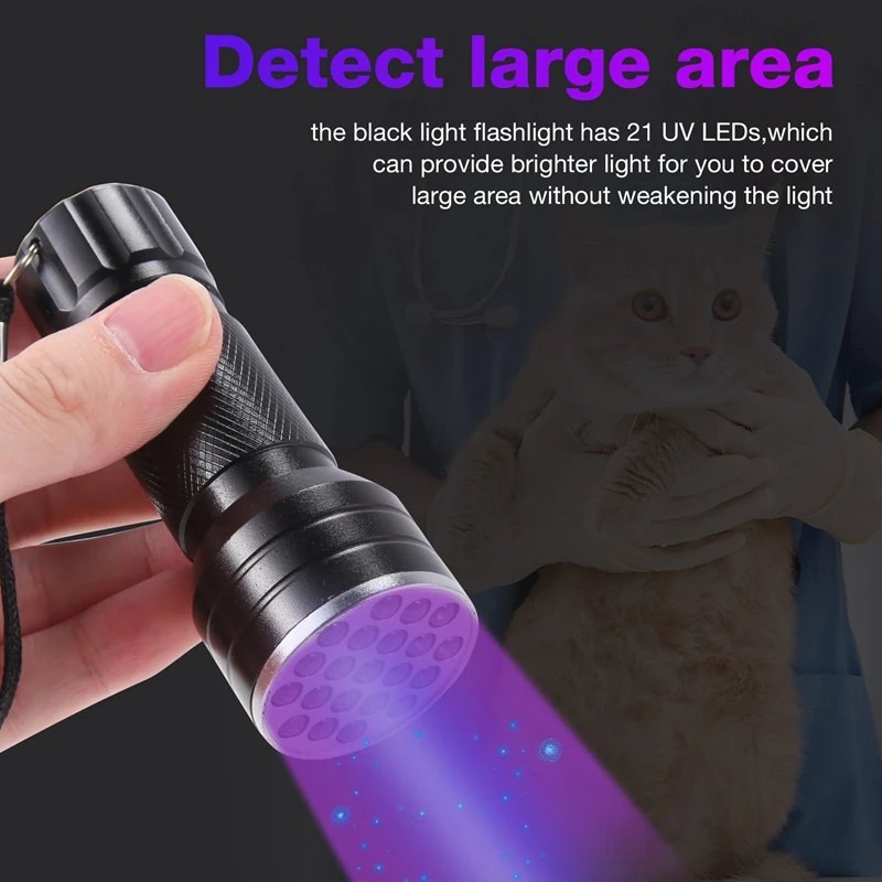 UV Black Light Flashlight 21 LED Flashlight Detector For Dog Pet Urine Handheld UV Black Light Torch For Stains