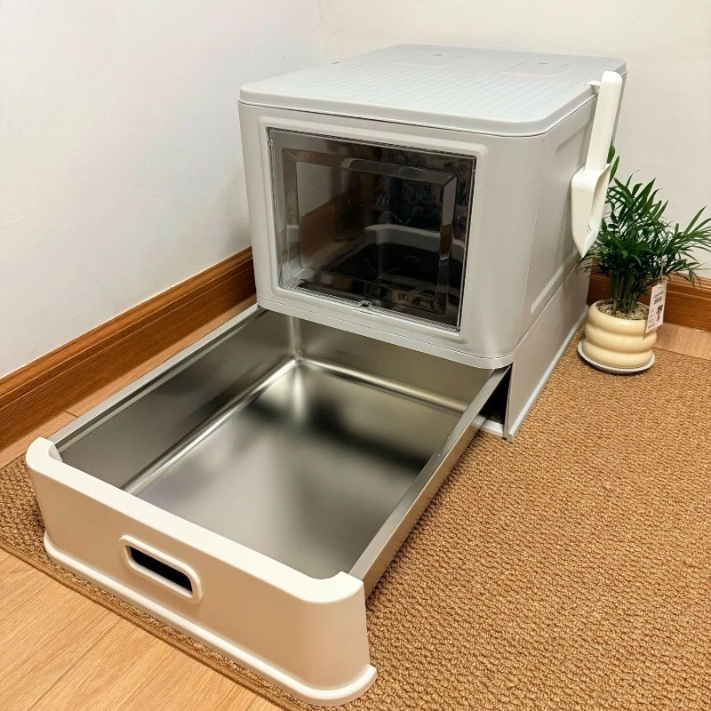 

Кошачий туалет из нержавеющей стали, выдвижной, складной, увеличенного размера, с защитой от брызг, закрытый, с функцией дезодорации.