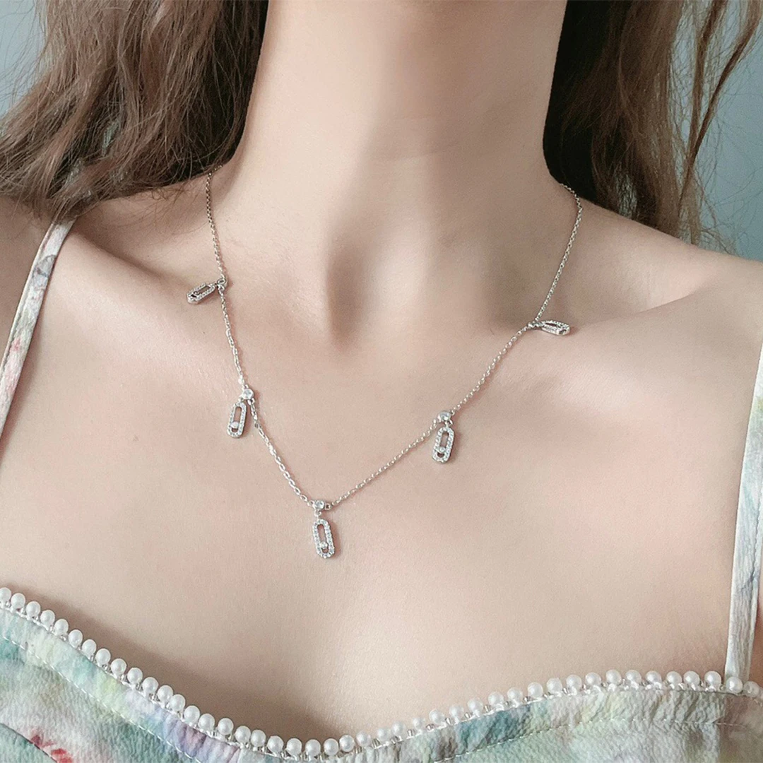 High End Jewelry With 5 Pendant Necklaces For Women. Sexy Collarbone Chain. S925 Sliding Stones.Beautiful Party Accessories