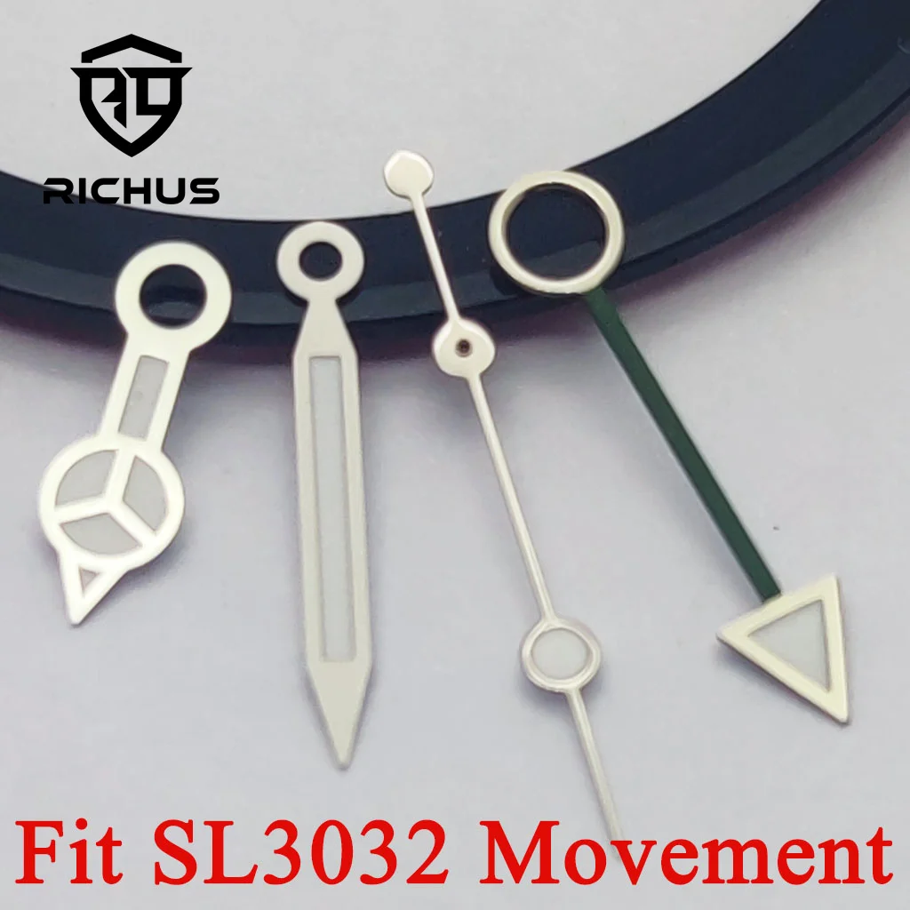 RICHUS Silver Watch Hands Blue Green Luminous Fit SL3032 GMT Movement Watch Accessories