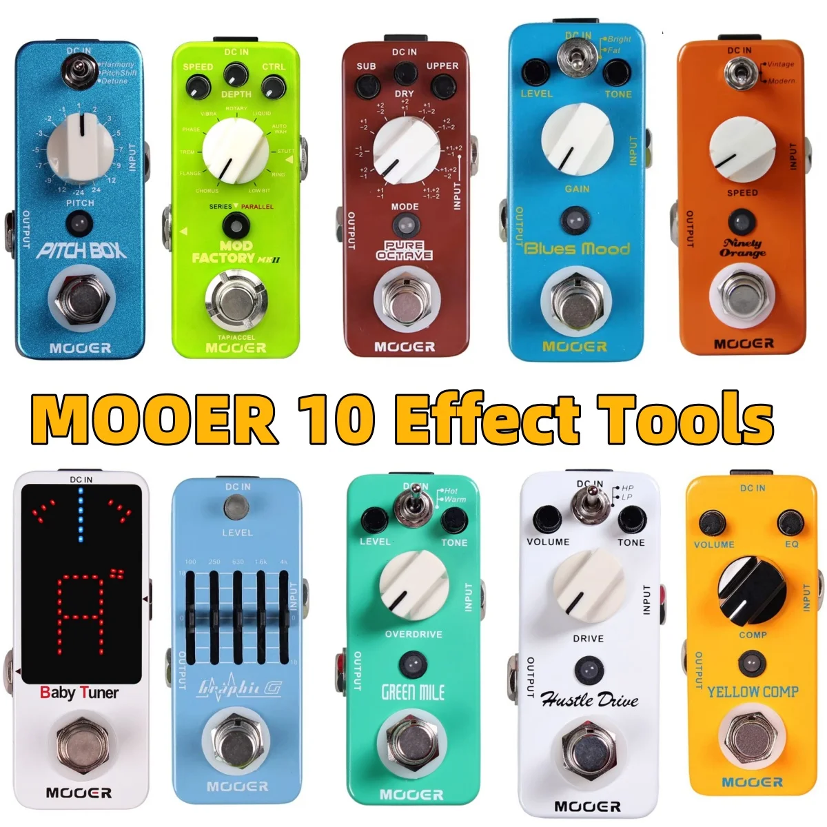 MOOER-Electric Guitar Effects Pedal  MTU1,MEQ1,MOD1,MPH1,MPS1,MCS2,MOC1,MBD2,MME2,MDS2 True Bypass for Guitar Bass