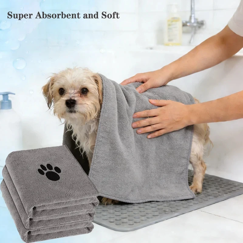 

Super Absorbent Microfiber Pet Bath Towel Soft Embroidered Dog Drying Towel for Cats Grooming