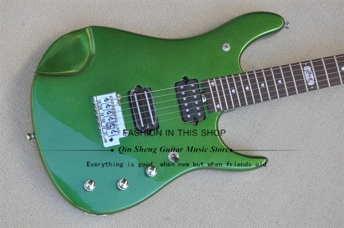 Metal Green ELectric Guitar Rall Guitar Basswood Body Fixed Bridge Rosewood Fingerboard 22 Frets Active Battery