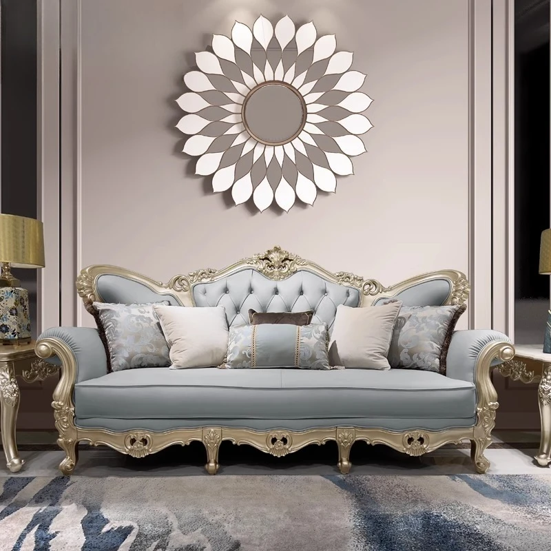 

European Luxury Living Room Sofa Genuine Leather Solid Wood Living Room Sofa Comfortable Relaxing Divani Da Soggiorno Furniture