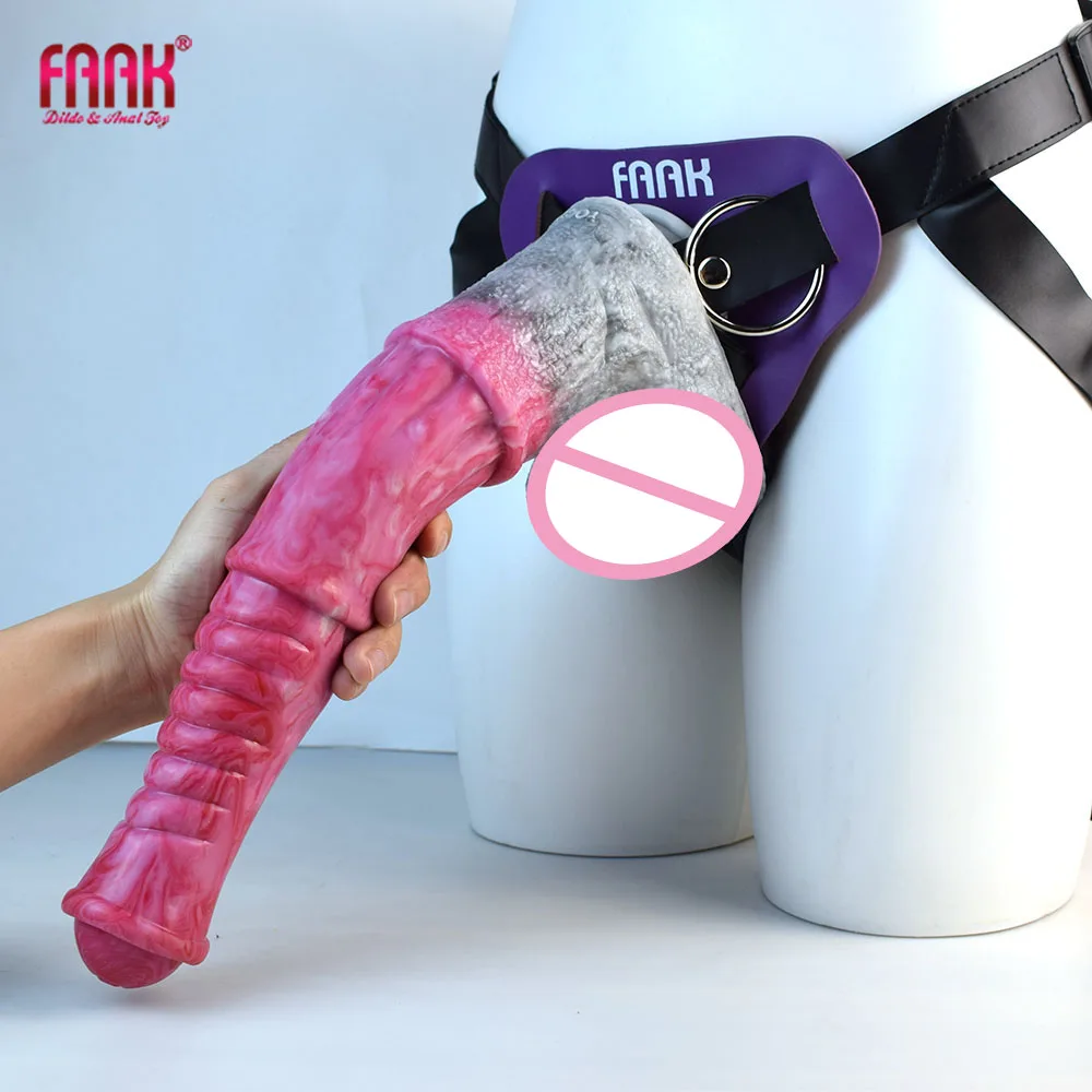 FAAK Strapon 35cm Long Fantasy Horse Dildo With Sucker Silicone Sex Toy For Women Men Harness Realistic Animal Penis Color Mixed