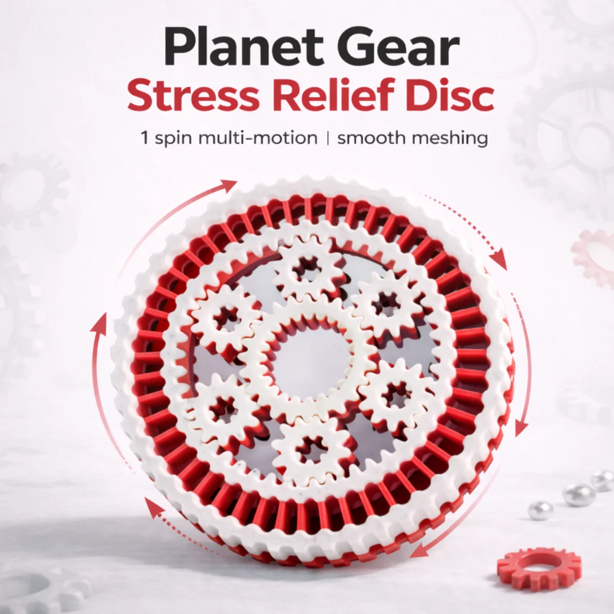 Planetary Gear Fidget Toy – 3D Printed Stress Relief Spinner, Smooth Multi-Gear Linkage Desk Toy, 3 Colors (Black/Red/Yellow), 8