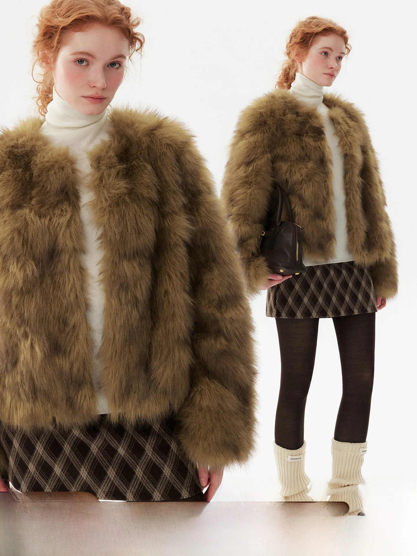 

plus Vintage Sle round Ne Fur Coat Eco-friendly Synthetic Mink Outerwear Warmth Polyester Fiber Long Sve or...