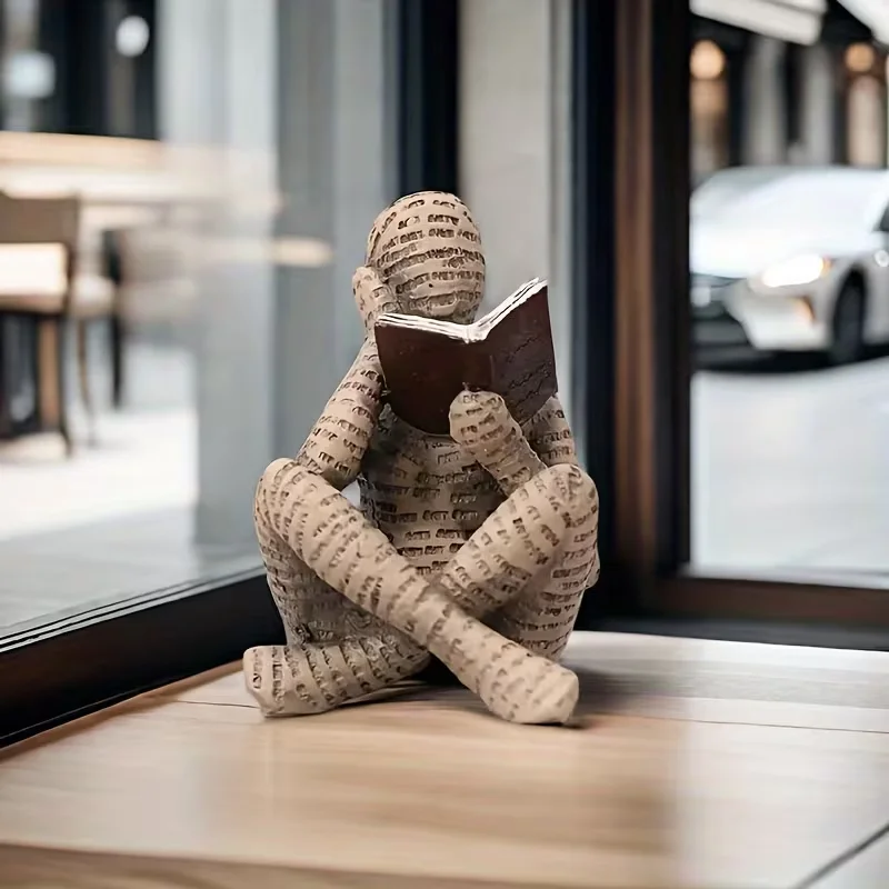 Eine abstrakte, buchförmige männliche Lesefigur – eine einzigartige „Leser“-Skulptur, eine Lesefigur zur Heimdekoration – Detail 3